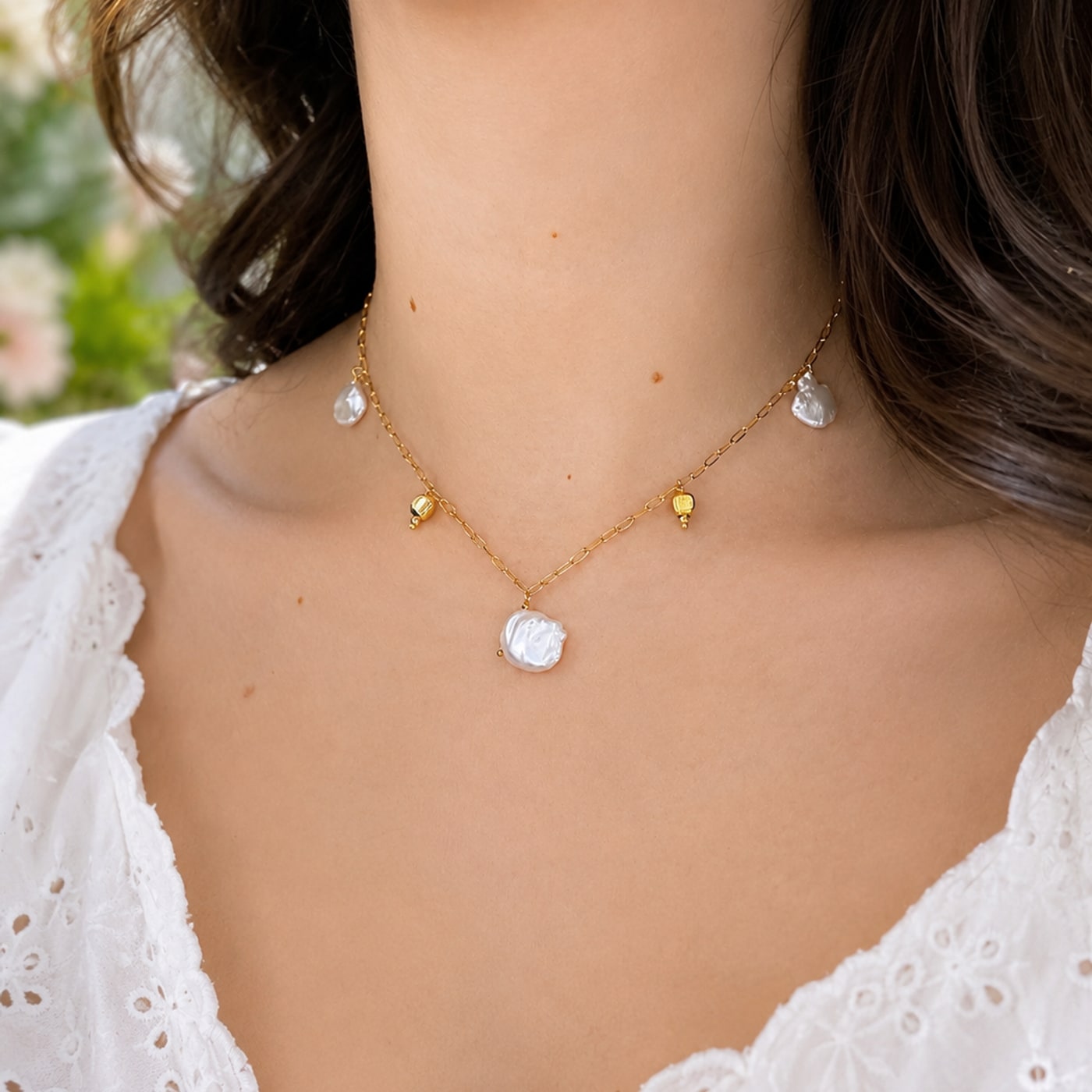 Colar Pearl Charm com Pedras Naturais 2